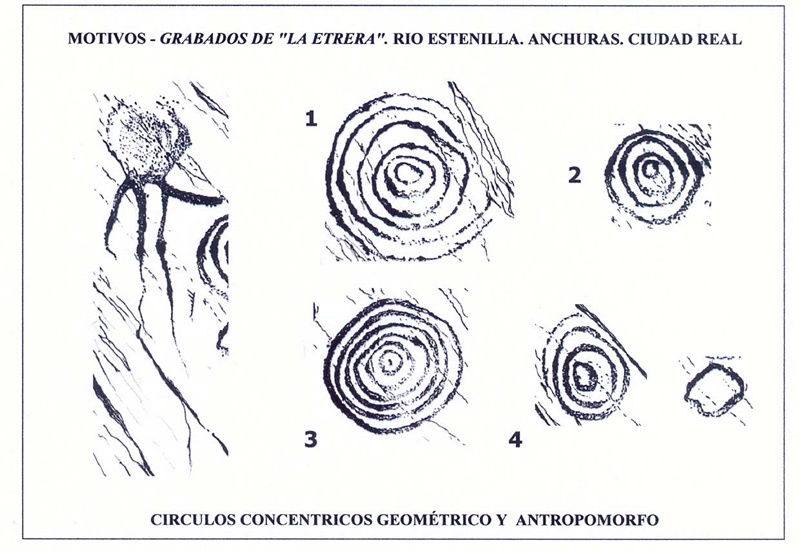 Elementos individualizados de los grabados de La Etrera en el río Estenilla de Anchuras