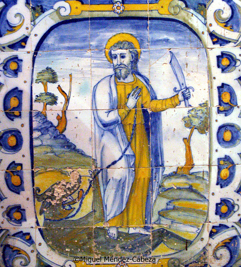 San bartolomé en azulejería de Talavera del siglo XVI en la iglesia parroquial de El Casar de Talavera