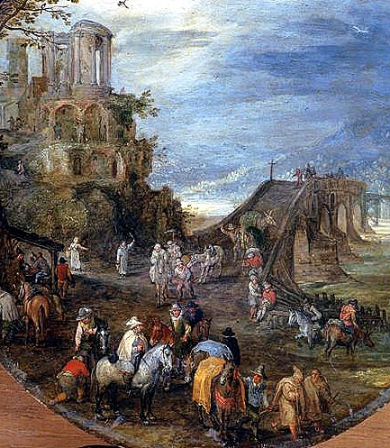El templo de la Sibila deTivoli en una composicion de Brueghel junto al puente de Talavera