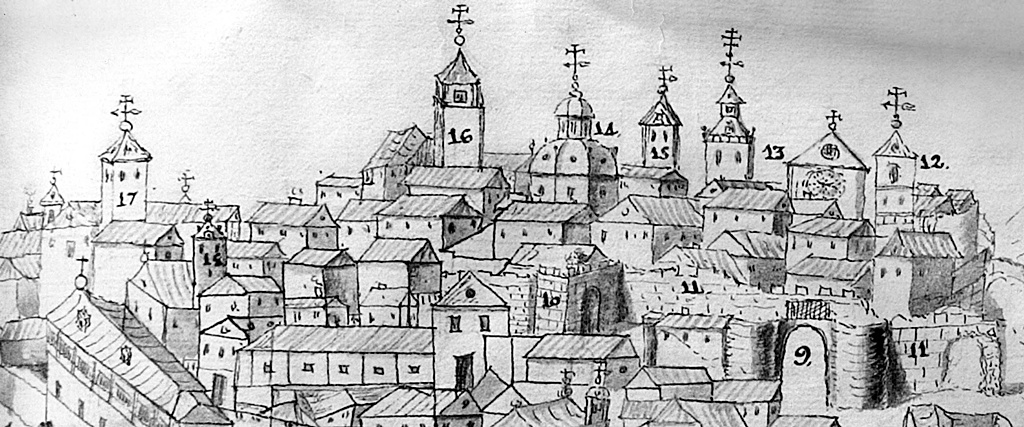 Panoramica de Talavera de la historia de Torrejón con las torres y chapiteles referidos en